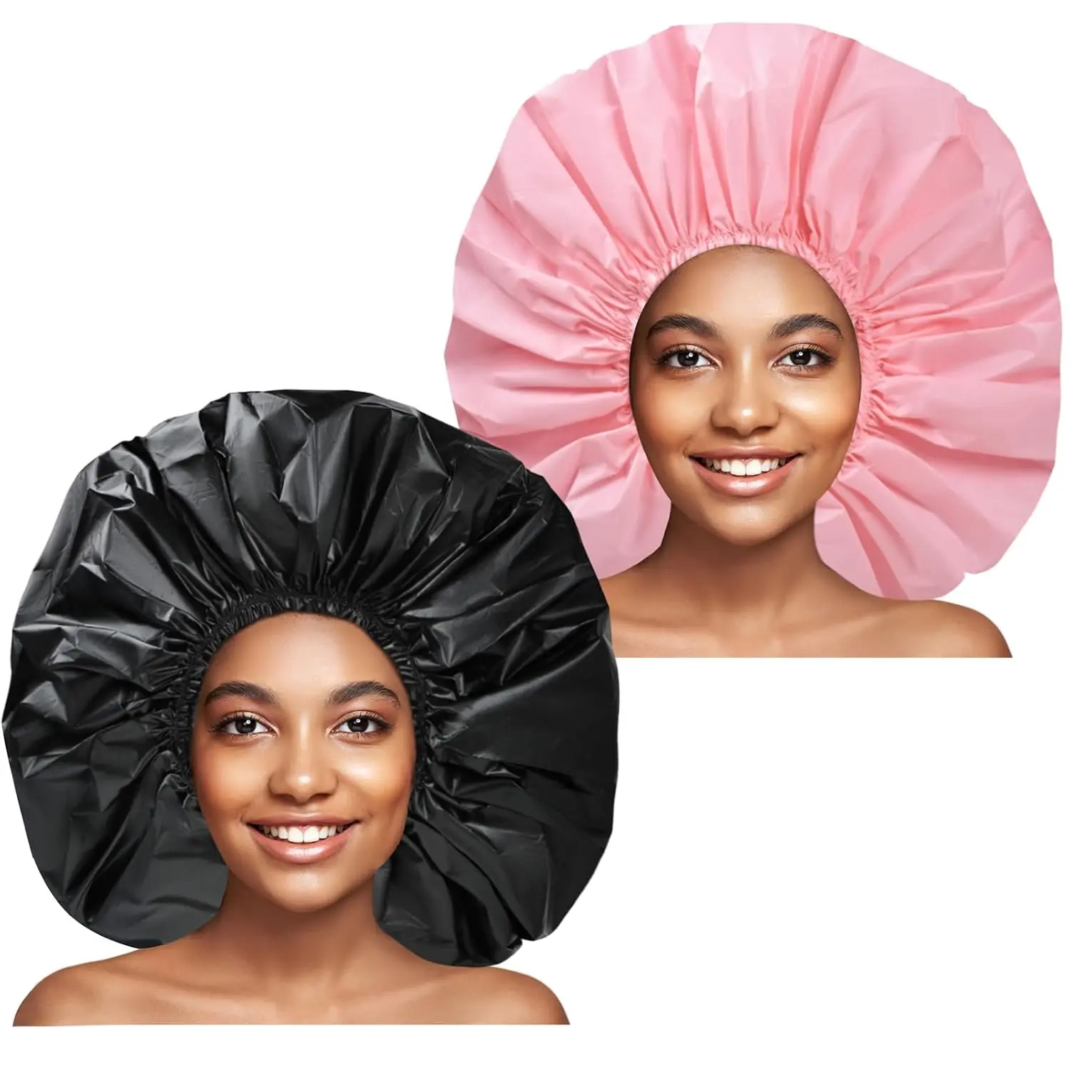 Shower Cap 2 count  Shower Caps for Women, Super  Shower Cap,  Super Large Bath Caps Hair Cap for Long Thick Curly Hair, Locs, Twist Braids - Black + Pink
