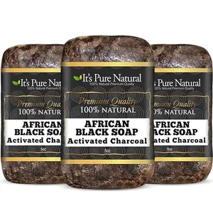 It's Pure Natural African Black Soap Bars with Activated Charcoal (Pack of 3) Organic Raw Soap for Face & Body Body Care Body Wash