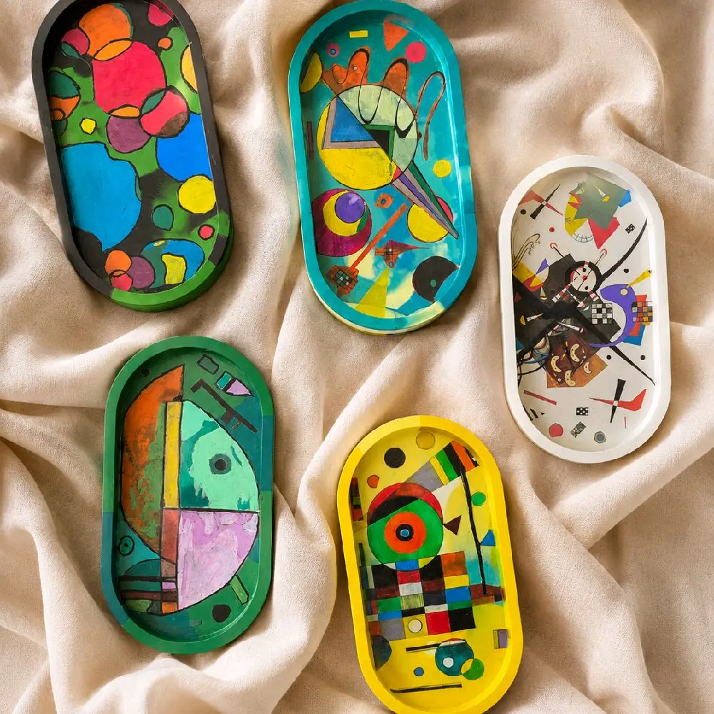 Kandinsky-Inspired Eco Resin Oval Jewelry Trays