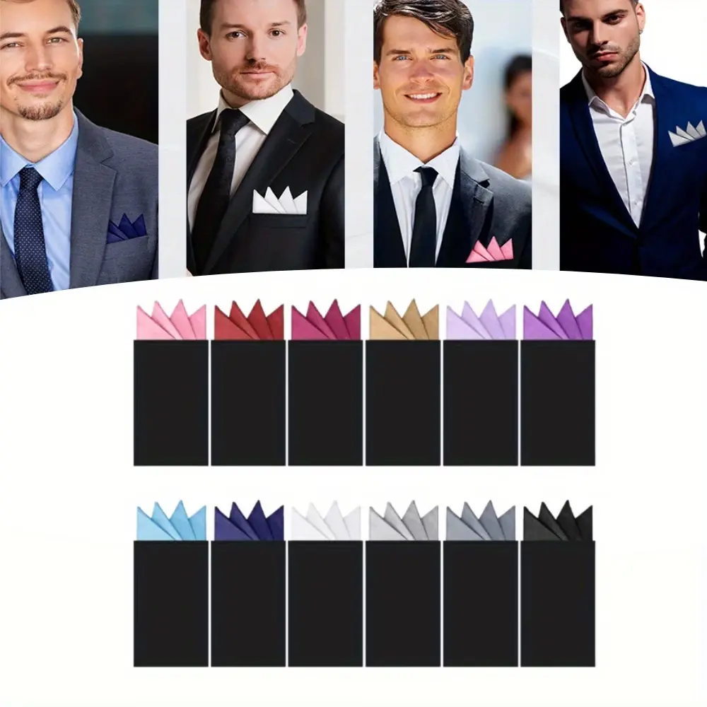 12-Pack Men's Prefolded Pocket Squares - Soft Polyester Handkerchiefs (1.4 Inches Height, 2.8 Inches Width), Elegant Suit Accessories for Wedding, Anniversary, Formal Business Daily Use