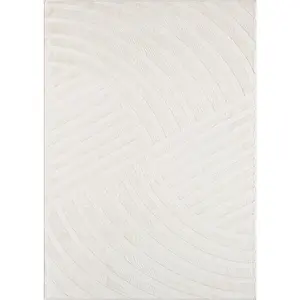Zenny Power-Loomed Neutral Modern Linear Cream Area Rug, Mid-Century Style, for Indoor Use