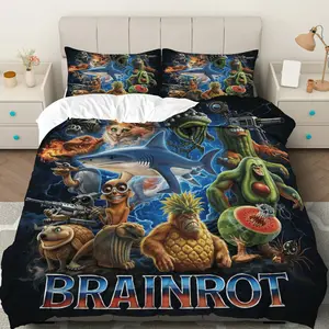 3PCS Duvet Cover Set, 1 Duvet+2 Pillowcases(Without filler), Shark Pineapple Watermelon Alien Gorilla theme, Halloween bedding set, Animal Illustration Suitable for decoration Bedroom Living Room Dormitory Hotel.