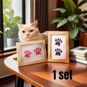 1 set pet custom paw print footprint commemorative photo frame, cat hand and foot print, commemorative mud, dog footprint stamp, Gift