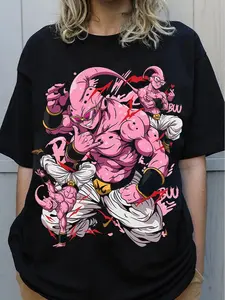 Majin Buu Dragon Ball Z Graphic T-Shirt, Anime Manga Streetwear Tee, Retro Villain Fan Shirt, Unisex Japanese Anime Apparel