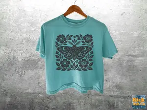 Boho Cottagecore Moth Comfort Colors Crop Tee Shirt, Boxy T-shirt, Womens, Unisex