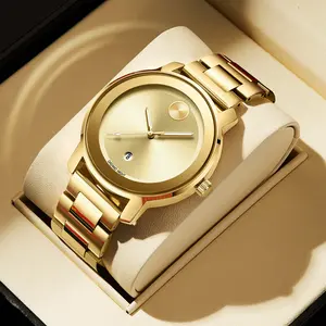 DAYAND NIGHT Men Women Unisex Stainless Steel Quartz Watch,42mm Waterproof Fashion Analog Wrist Watch with Date Display,men's accessories,time,watches,gifts for boyfriend,Gold/Silver/Black