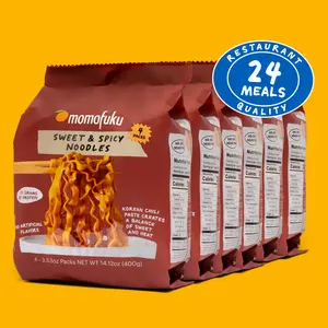 Momofuku Sweet & Spicy Noodles | 24 Packs | Restaurant Quality | Instant Food | 10 Grams of Protein