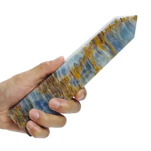 Large Blue Onyx Aquatine Calcite Tower Obelisk Crystal Wand Healing Stone 4 Faceted Prism Meditation Therapy Reiki Chakra Home Decor