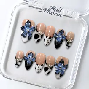 NailPhoria ARCTIC BLOOM - Handmade Press-On Nails | Reusable, Salon-Quality, Long-Lasting, Glossy Design