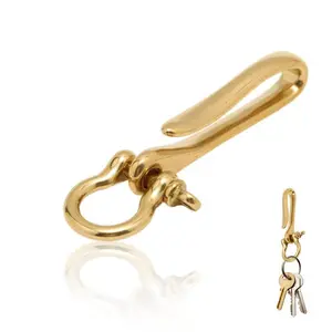 Brass Key Hook Keychain Solid U Shape Golden Ring Fish Design Heavy Duty With Shackle Pocket Clip For Car Keys Purse Accessory Men And Women Durable Holder