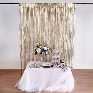 Matte Gold Metallic Tinsel Foil Fringe Doorway Curtain Party Backdrop 8ft