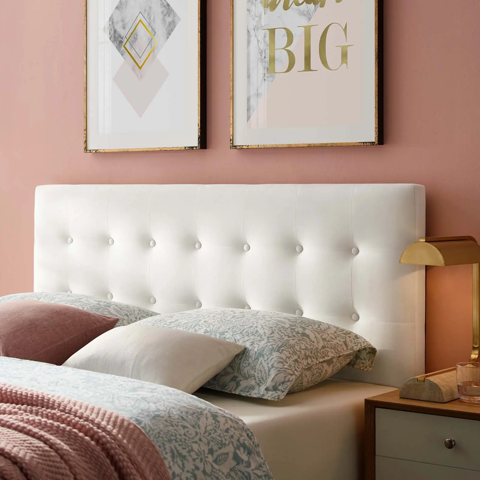 Modway Emily Full-Size Tufted Performance Velvet Headboard, White - Elevated Home Headboards for Indoor Bedroom Furniture