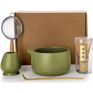 20OZ Matcha Whisk Set - 5PCS Japanese Tea Set Includes Matcha Bowl with Spout, Bamboo Whisk with Ceramic Holder, Bamboo Scoop and Sifter, Matcha Kit for Ceremony, Gift for Matcha Lovers (Matcha Green)