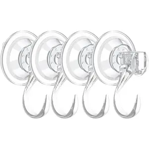4 pack Suction Cup Heavy-Duty Hook,Large Clear  Wreath Vacuum Hook,use for Windows Tiles Glass Smooth Doors and Mirrors to Hang Bags Coats Umbrellas kitchenware and Christmas Wreaths
