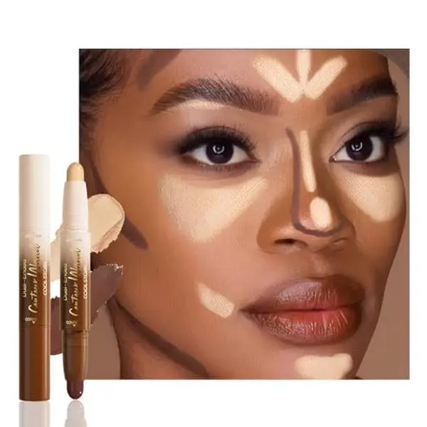 FeiCuiYun Dual-Ended 2-in-1 Cream Contour & Highlighter Stick Makeup For Face & Body – Waterproof, Long-Lasting, Suitable for All Skin Tones, 24#Rich(Nude Brown + Nude)