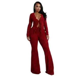 Sexy Lacing Hollow Cardigan Two-piece Suit