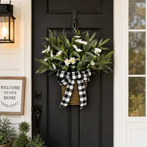 Handmade Spring Floral Door Basket Decor| Faux Daisy & Greenery Hanging Decor for Front Door, Porch, Entryway & Wall artificial lavender flower