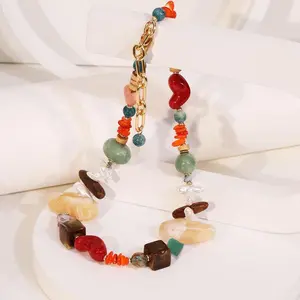 Coastal Cowgirl Chunky Beaded Necklace for Women, Boho Irregular Natural Stone Statement Necklace, Western Multi-Color Tribal Jewelry, Summer Beach Accessory