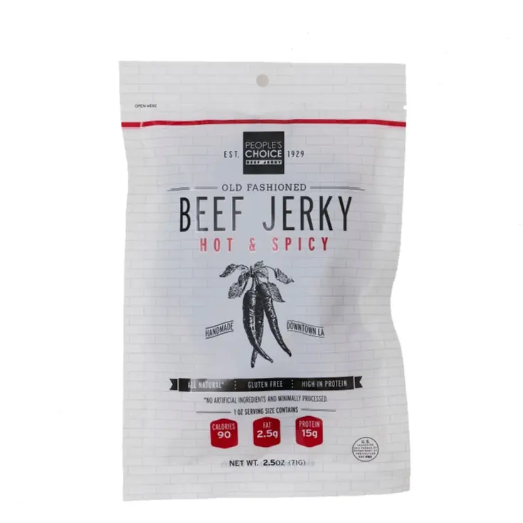 People's Choice Beef Jerky - 2.5oz Old Fashioned Hot & Spicy, Thick Cuts of 100% American Beef, Natural Spices, Handcrafted, Chewy Texture, High Protein Snack