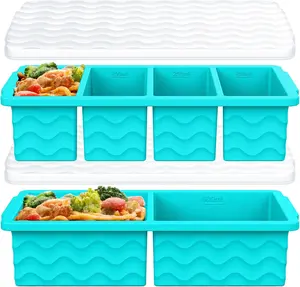 Silicone Freezer Trays with Lid for Soup, 1-Cup & 2-Cup Large Ice Cube Molds Food Storage Containers for Meal Prep, Freeze 500mL/250mL/125mL Portions – 2 Pack