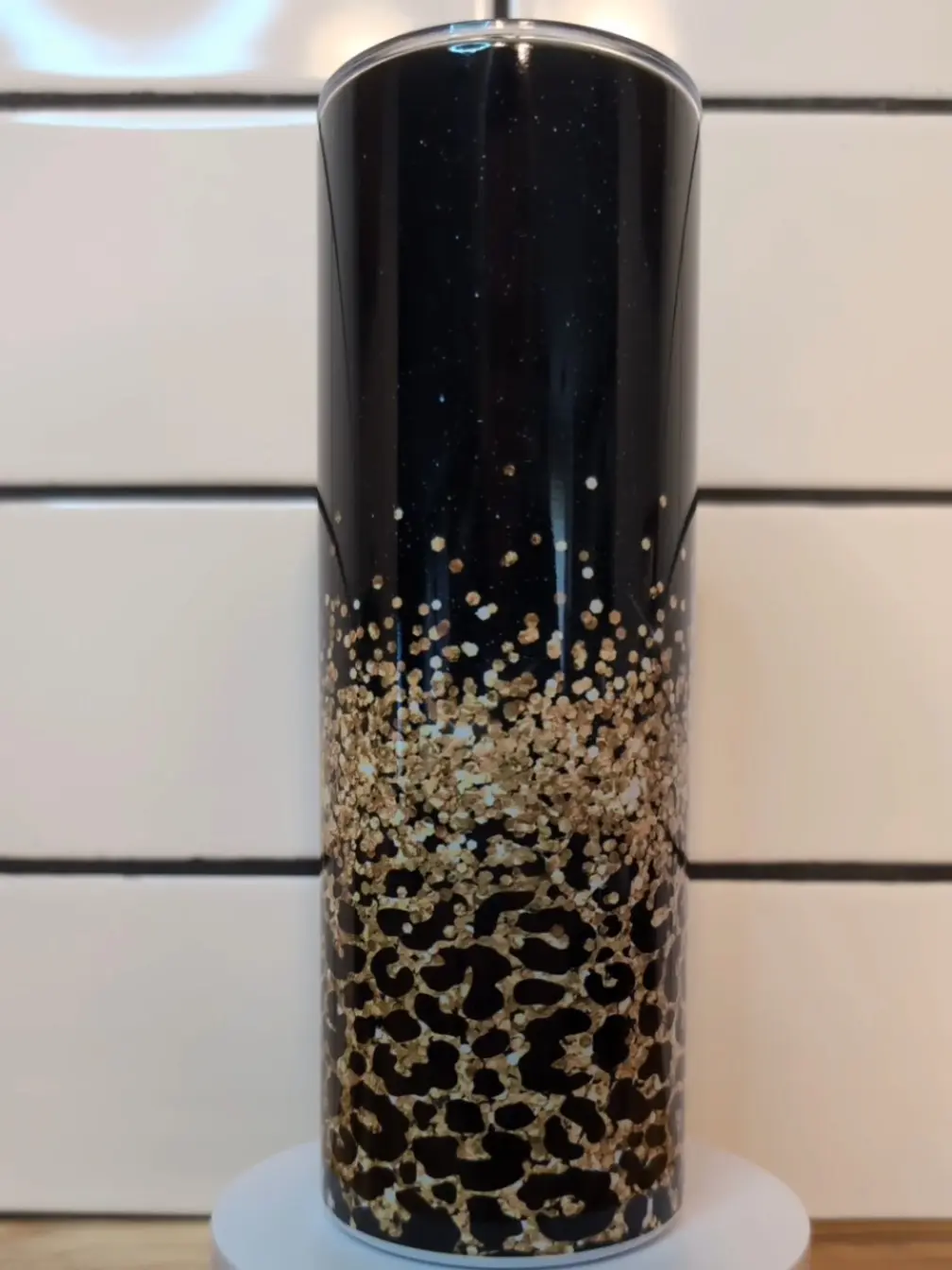 Black Gold Glitter Leopard Print 20oz Stainless Steel Tumbler