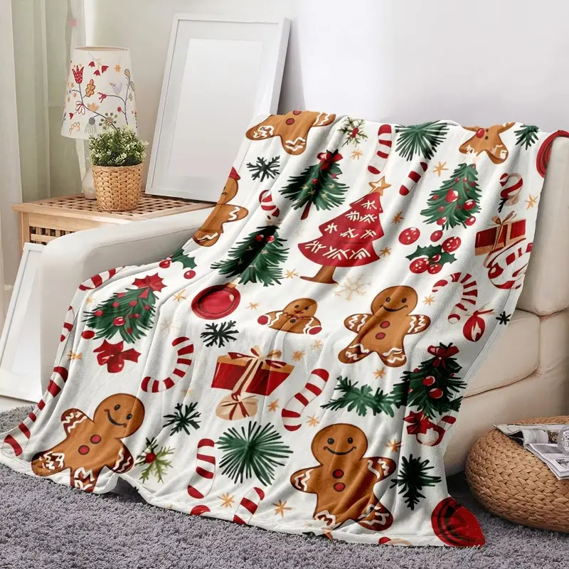 Christmas Blanket Ultra-Soft Flannel Throw Gingerbread Wonderland Print Festive Holiday Decor Cozy Snuggling Blanket for Christmas summerwins
