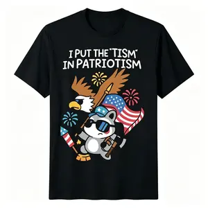 “Patriotic Eagle Graphic T-Shirt ‘I Put The Tism in Patriotism’ Cotton Streetwear Tee, Casual Athletic Outfit for Men & Women, Fourth of July, Summer BBQs, TikTok Trend Gift #fyp #viral #ootd #streetwear #patriotism #funnytee”