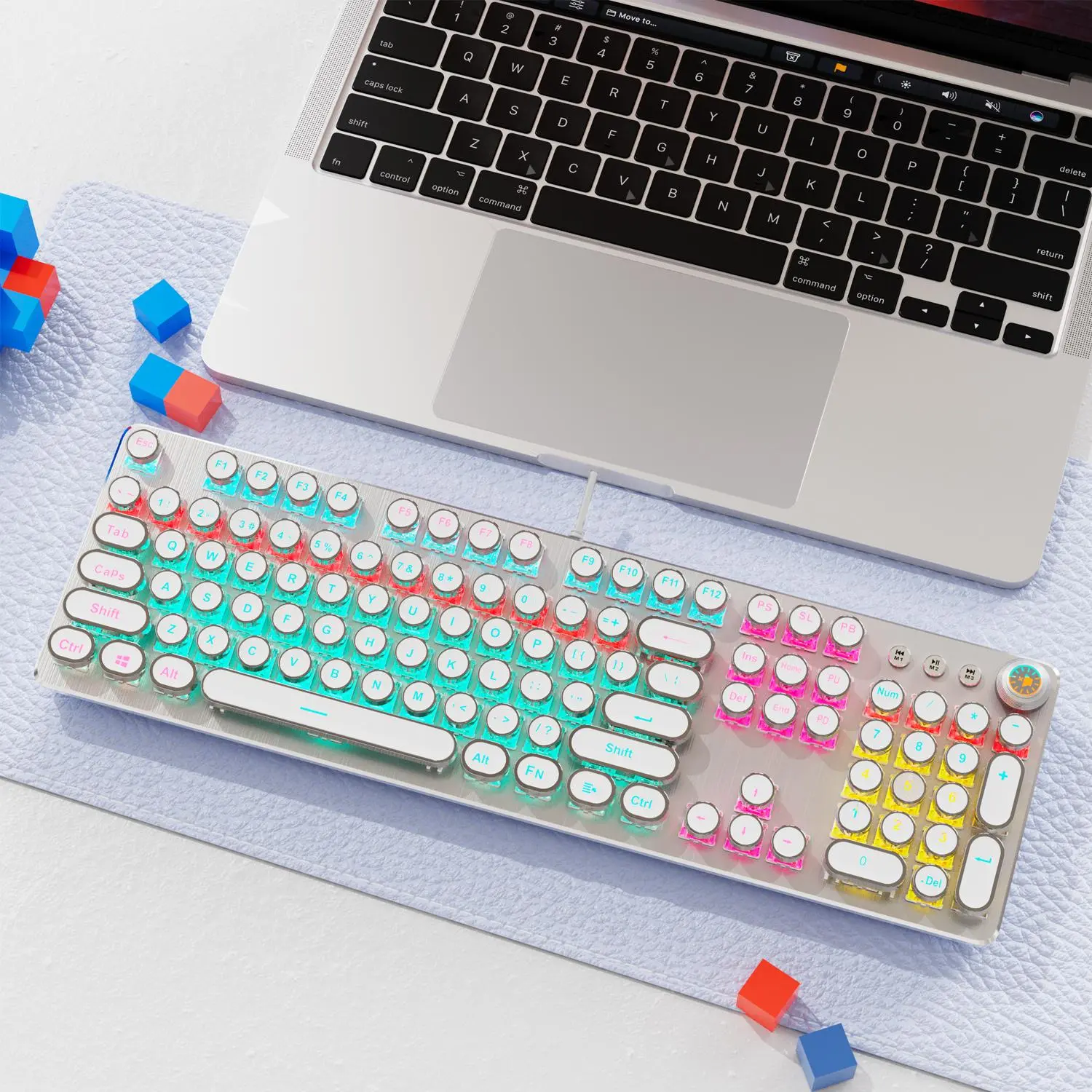 Mechanical Gaming Keyboard, 1 Count Retro Keyboard with All-metal 104 Keys, Punk Round Keycaps & LED Backlit, USB Wired Keyboard