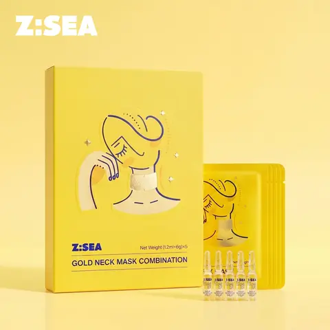 Gold Peptide Combo Neck Kit (1 Mask + 5x1.2ml Ampoules) - Anti-Aging Hydrating Neck Moisturizer, Firming Lift Care Duo, No Harmful Additives, All Skin Types Adult Beauty Products