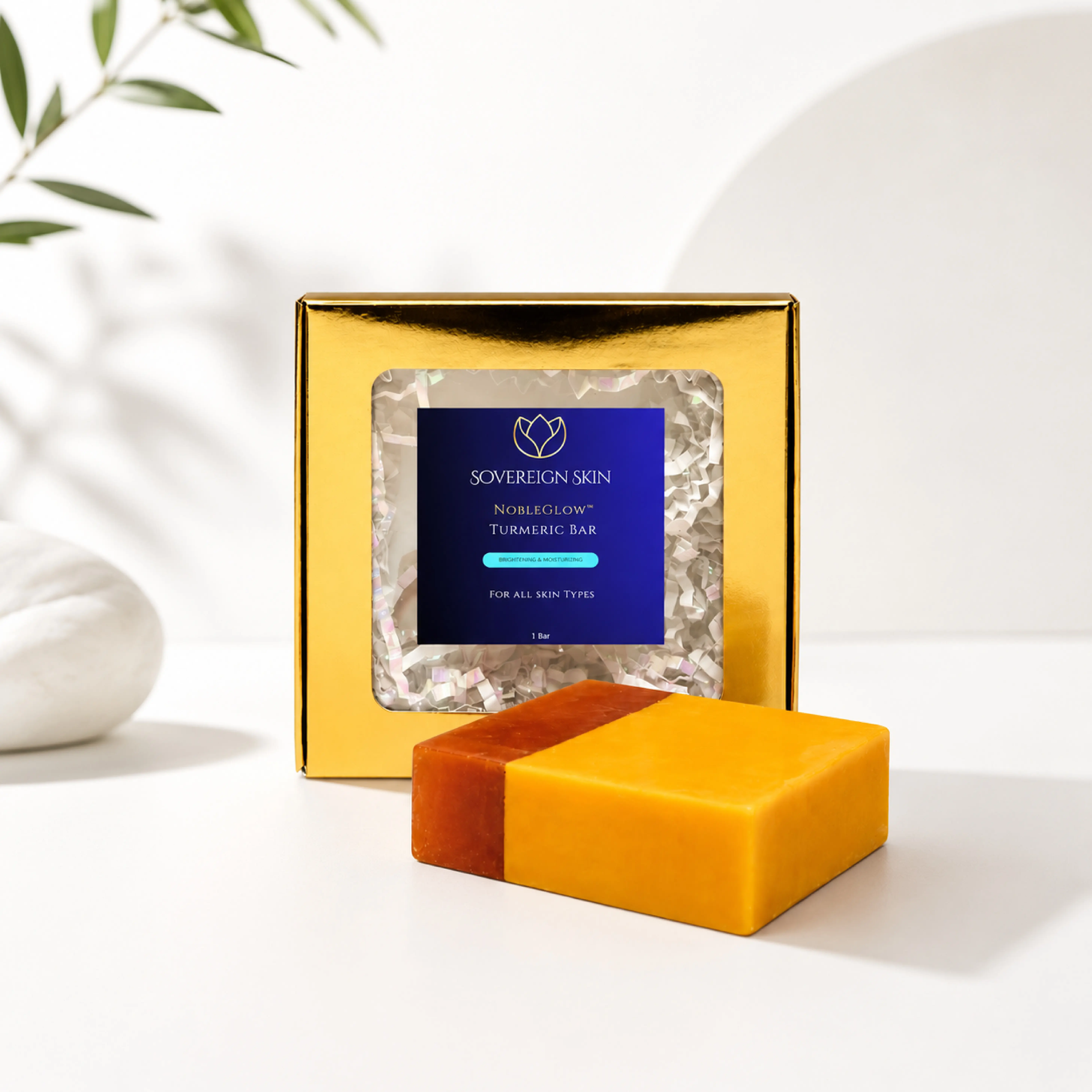 Sovereign Skin NobleGlow Turmeric Bar Brightening Face & Body Cleansing Bar with Turmeric, Kojic Acid & Manuka Honey | Gentle Daily Cleanser for Dull Looking Skin | Hydrating Botanical Soap for All Skin Types | Face & Body Wash Bar