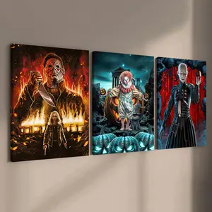 Classic Horror Characters Poster, Halloween Poster Decoration, Horror Theme, 3 Counts Modern Art Wall Decoration, Home Decoration Poster, Office, Living Room, Bedroom Wall Decor, Aesthetic Wall Decor, Ideal Gift, Waterproof Art, Artistic, Artwork