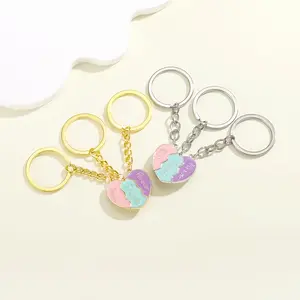 BFF Magnetic Heart Keychain Set for 3 – Cute Best Friends Forever Puzzle Heart Split Keyring for Girls, Pink Green Purple Matching Friendship Keychain Gift for Besties Sisters