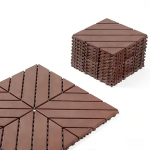 88pcs Set of 12 X 12 Inch Interlocking Floor Tiles - Four-Way Locking, Slip-Resistant And Waterproof Outdoor Flooring, -Weather Grey/ Brown Striped Pattern Patio, Balcony And Porch Tiles