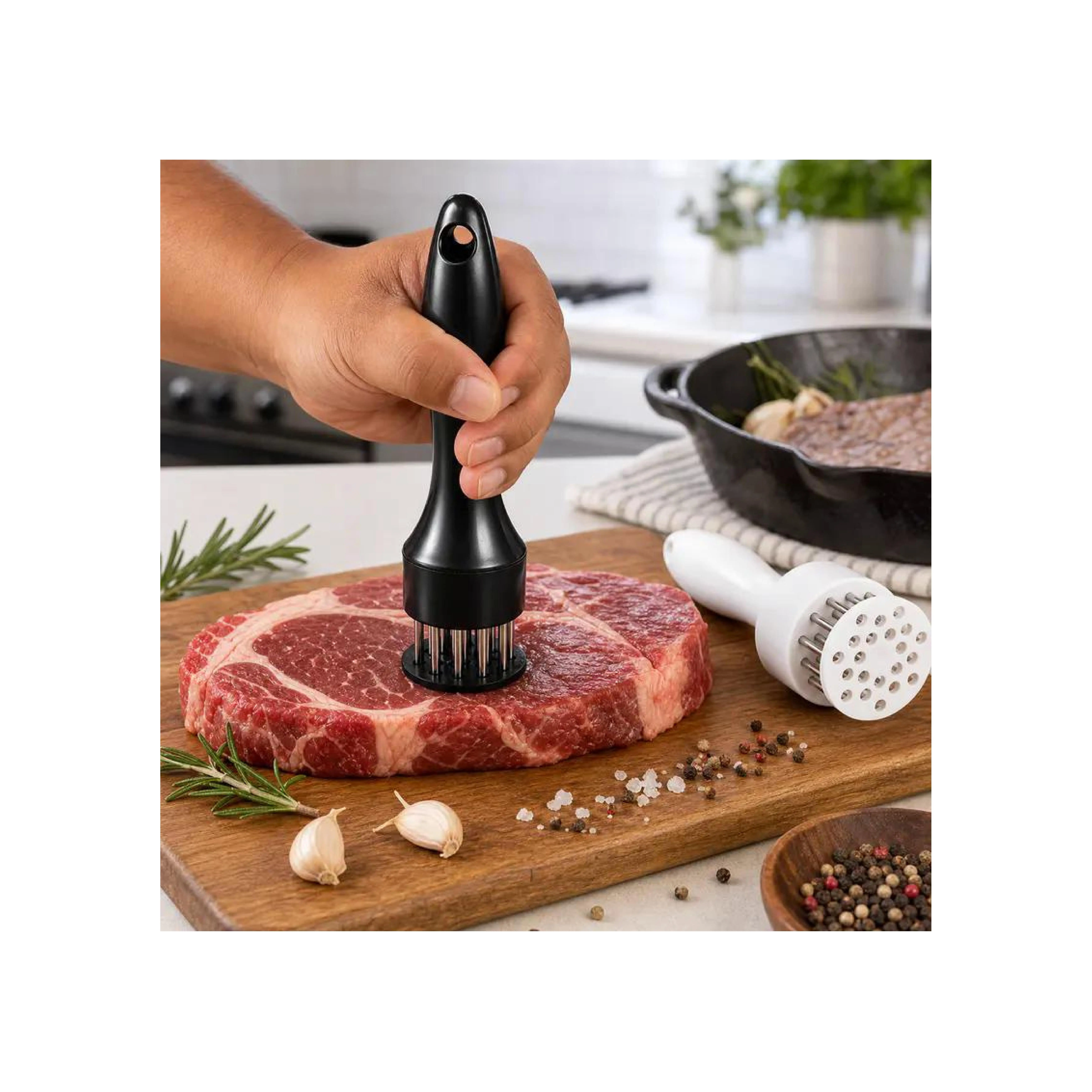 Meat Tenderizer with Stainless Steel Needles Easy to Use and Clean for Better Texture 3 Simple Steps