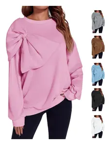 Fisoew Womens Oversized Sweatshirt Bow Tie Long Sleeve Crewneck Casual Fall Pullover Tops FallFreshness Chic Bowknot bistro hoodie ditch masked hoodie graphic hoodies hoodies for women zip up hoodies comfort hoodies spider hoodie