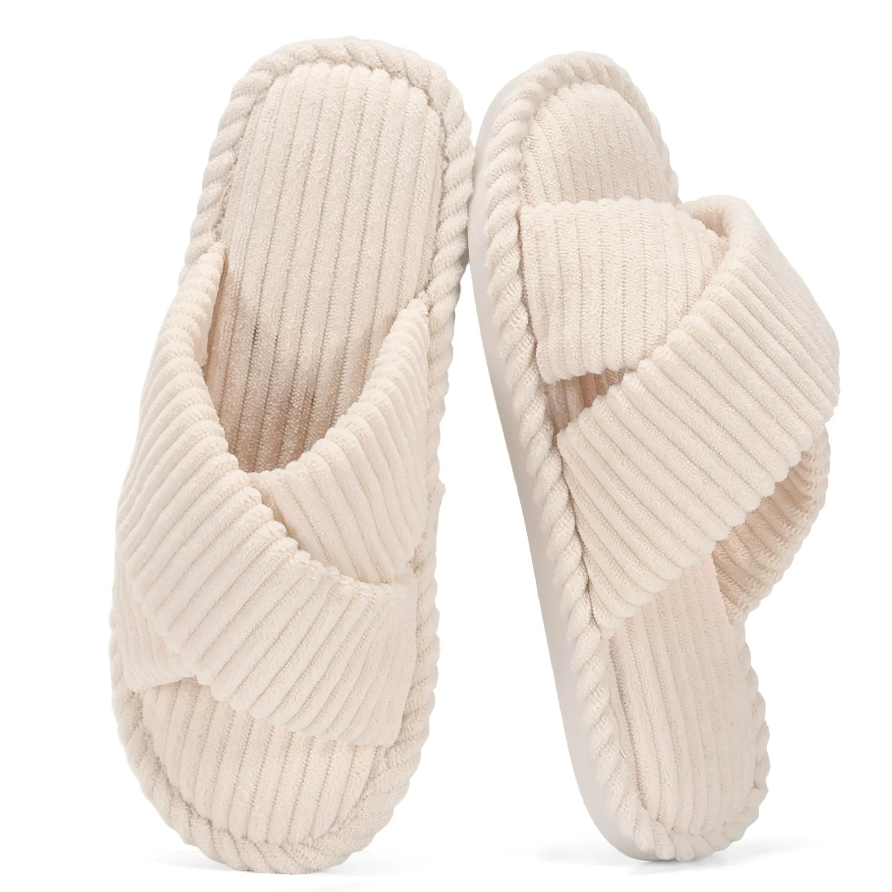 Slippers for Women with Memory Foam Open toe House Bedroom Shoes Crossbands Cozy Corduroy Slides,Non Slip Lightweight Sole,Indoor and Outdoor,Machine-washable,Gift for Womens