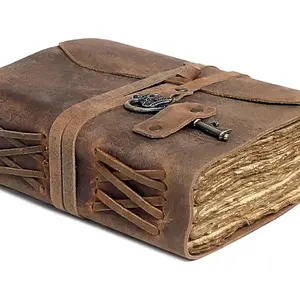 Vintage Leather Journal - Handmade Buffalo Leather Bound Diary with Deckle Edge Pages (5x7 Inch) 200 Pages