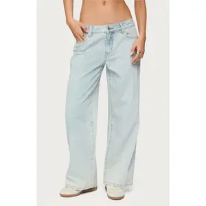 Edikted Women's Petite Bow Pocket Relaxed Jeans