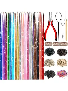 Hair Tinsel,18 Colors Hair Tinsel Kit for Girls 7600 Strands Fairy Tinsel Hair Extensions Holographic Hair Tinsel Heat Resistant Colored Hair Glitter Christmas Party Festival Creative Styling (18 Colors)