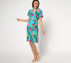 Susan Graver Regular Liquid Knit Faux Wrap Dress