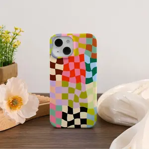 Colorful Distorted Checkered iPhone Case Cover For iPhone 16 15 14 13 12 Pro Max Plus Mini iPhone 14 13 12 11 X SE Case Trendy Tough Case, Phonecover, Protective, Gift for her