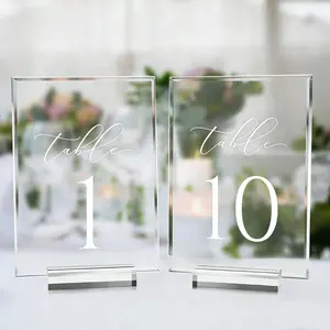 5x7 Inch Acrylic Wedding Table Numbers with Stand, Transparent Sign for Rustic Modern Events, Includes Print and Christmas Decor