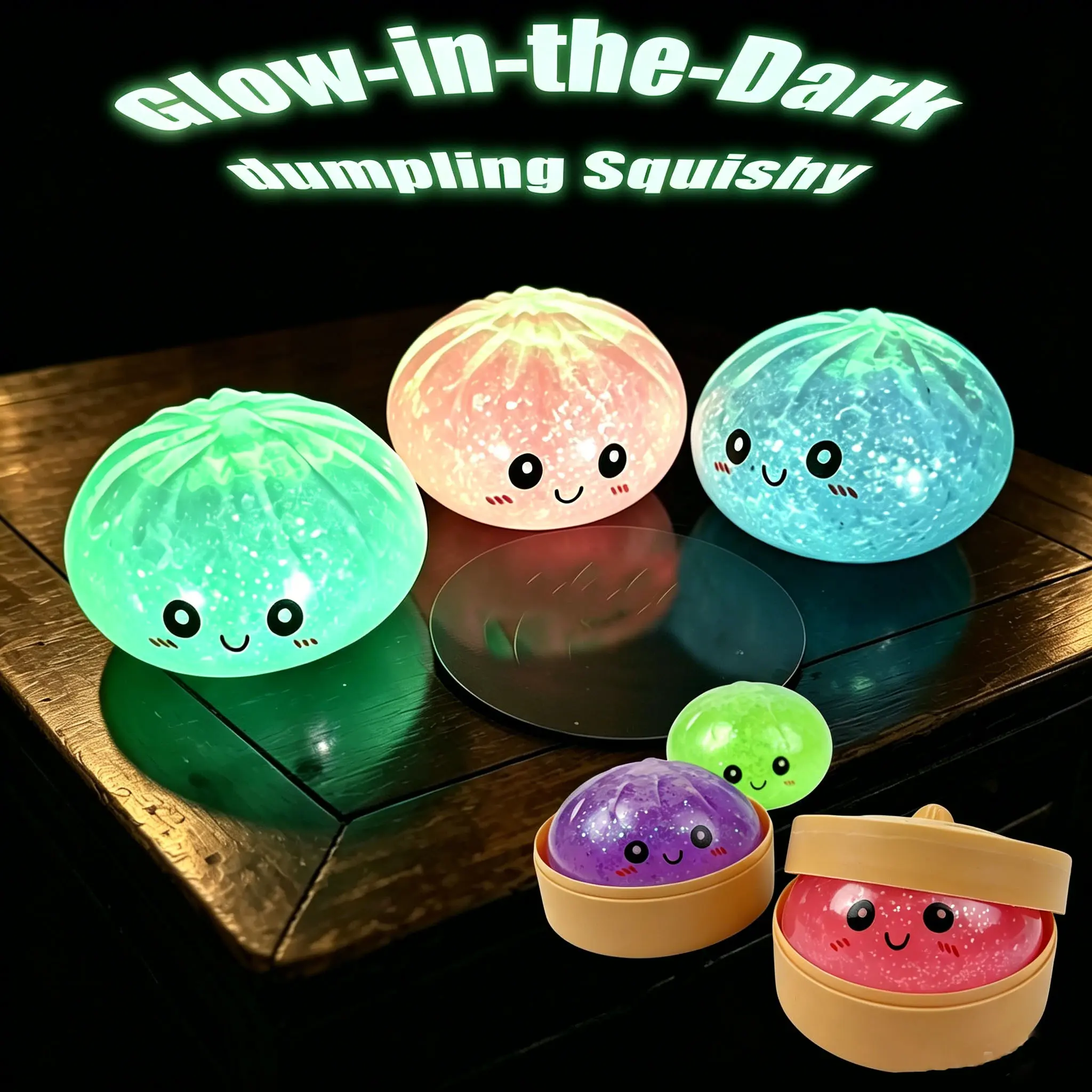 Expressive Big Dumpling Glow‑in‑the‑Dark Squishy - Blind Box,  Bun Fidget Toy, Soft TPR Material, Stress Relief, Unboxing Surprise, Random Style per Pack.Valentine's Day and Easter gifts, suitable for children to exchange gifts