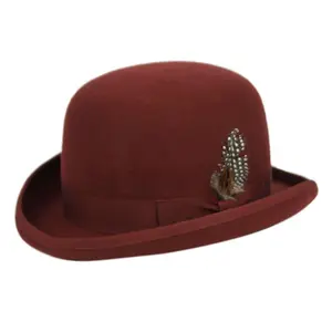Man's Roll Up Brim Wool Felt Bowler Derby Fedora Hat