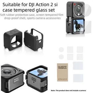 Dji Action 2 Silicone Protective Case Set, Soft Gel Cover & Tempered Glass Film, Anti-Drop Sports Camera Accessories
