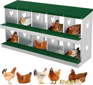 Gaomon 10-Hole Green Galvanized Steel Chicken Nesting Boxes with Extra Cushioning, Large Vented Holes, Rollout Egg Collection, Ground/High Tripod & Wall Mount Options for Hens, Auto Collect