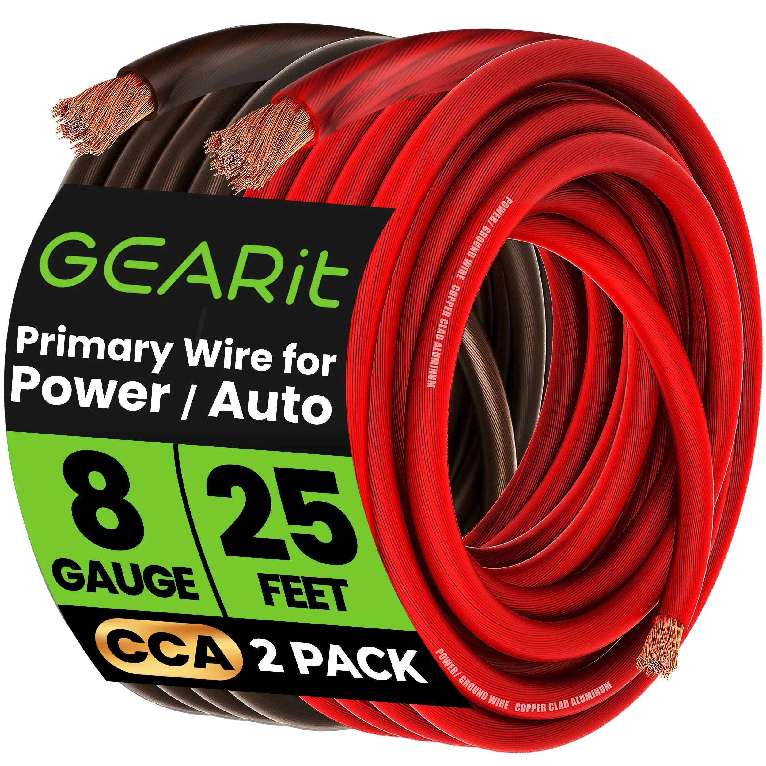 8 Gauge CCA Electrical Power Ground Wire, 25 Feet
