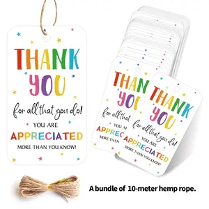 50pcs Teacher Appreciation Gift Tags with Hemp Rope, "Thank You for All That You Do" Hanging Labels for Graduation, Teacher's Day, Birthday & More, Paper Party Favor Tags for Gift Wrapping