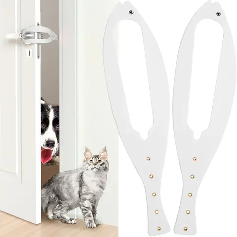 2Pcs Cat Door Holder Latch Larger Cat Door Alternative to Keep Dogs Out of Cat Litter Boxes and Food with 5 Adjustable Sizes Strap 2.5-6" Wide Fast Latch Strap Let's Cats in Easy to Install White