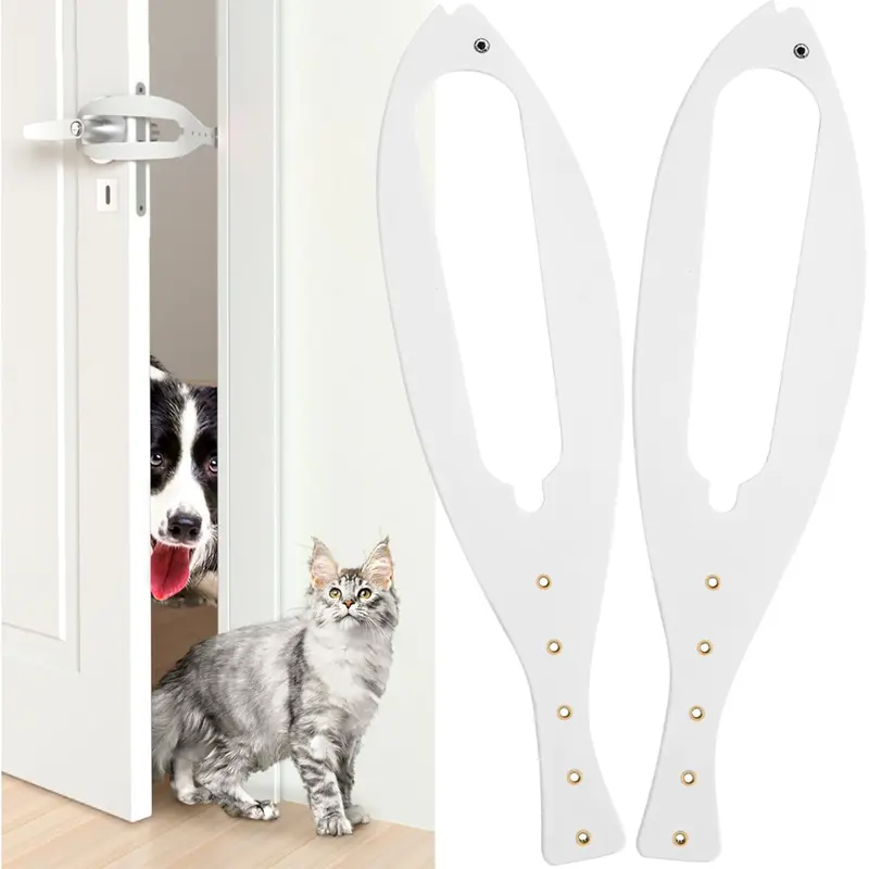 2Pcs Cat Door Holder Latch Larger Cat Door Alternative to Keep Dogs Out of Cat Litter Boxes and Food with 5 Adjustable Sizes Strap 2.5-6" Wide Fast Latch Strap Let's Cats in Easy to Install White